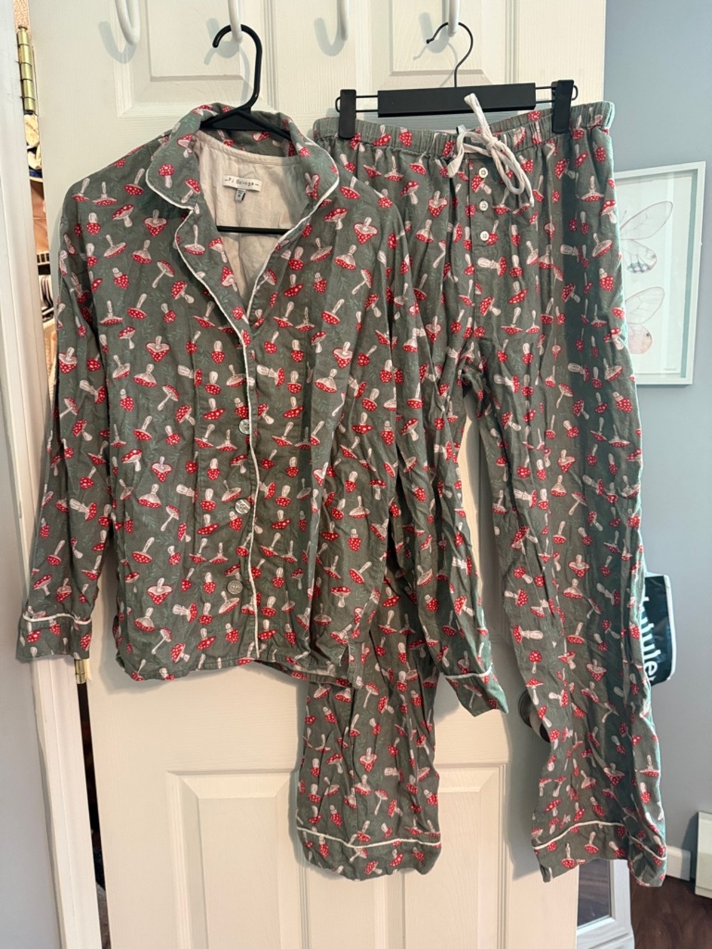 PJ Salvage Grey Pajama Set with Red Mushroom Print